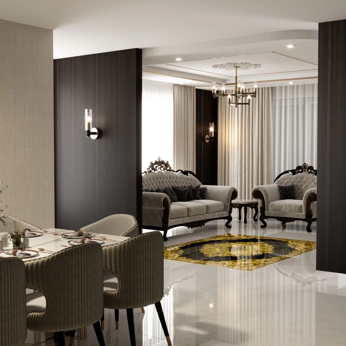 Gresie Decorativa / Covor Ceramic Baroque Amara Nero 121103-4B 120X120 (4 Placi 60X60) Lucioasa