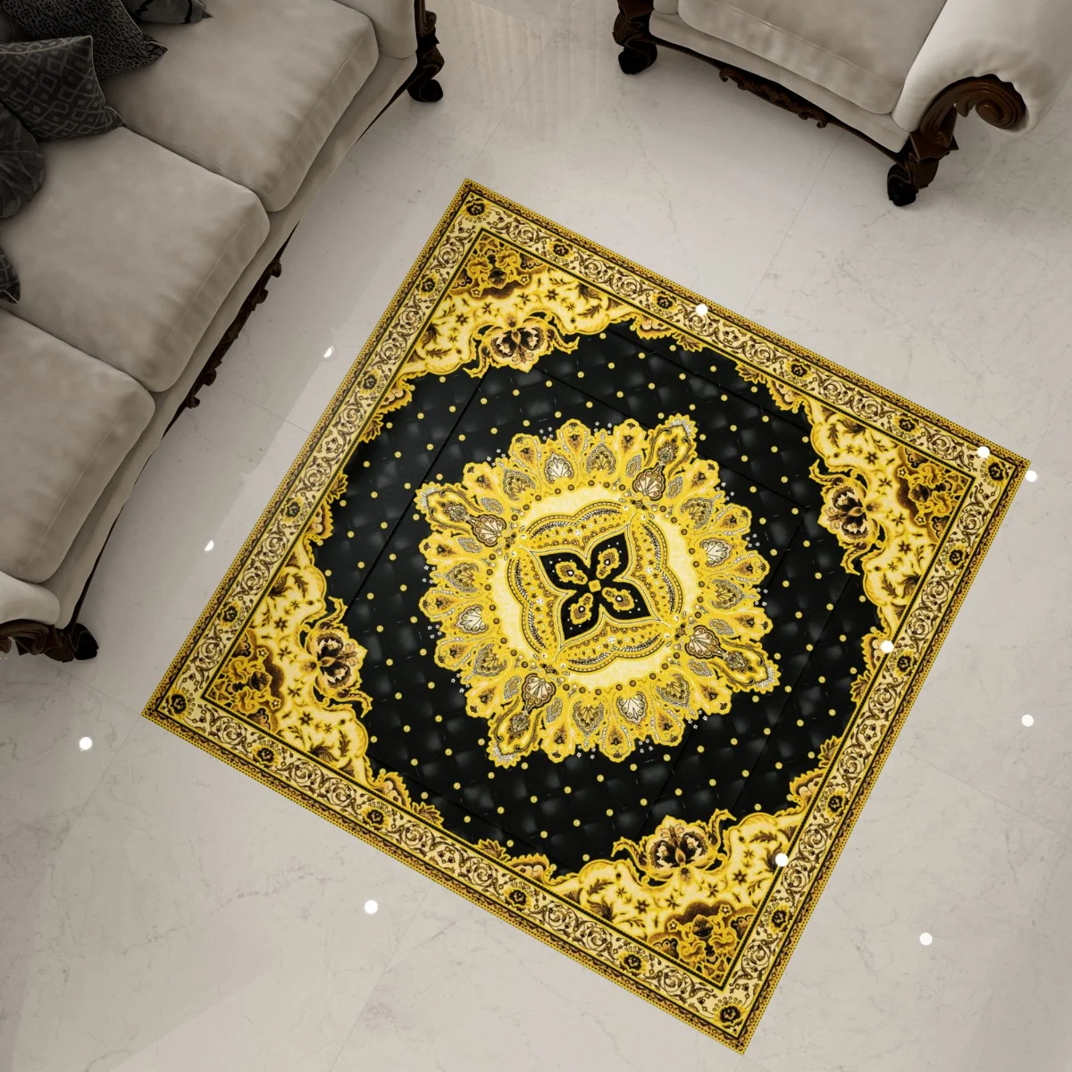 Gresie Decorativa / Covor Ceramic Baroque Amara Nero 121103-4B 120X120 (4 Placi 60X60) Lucioasa