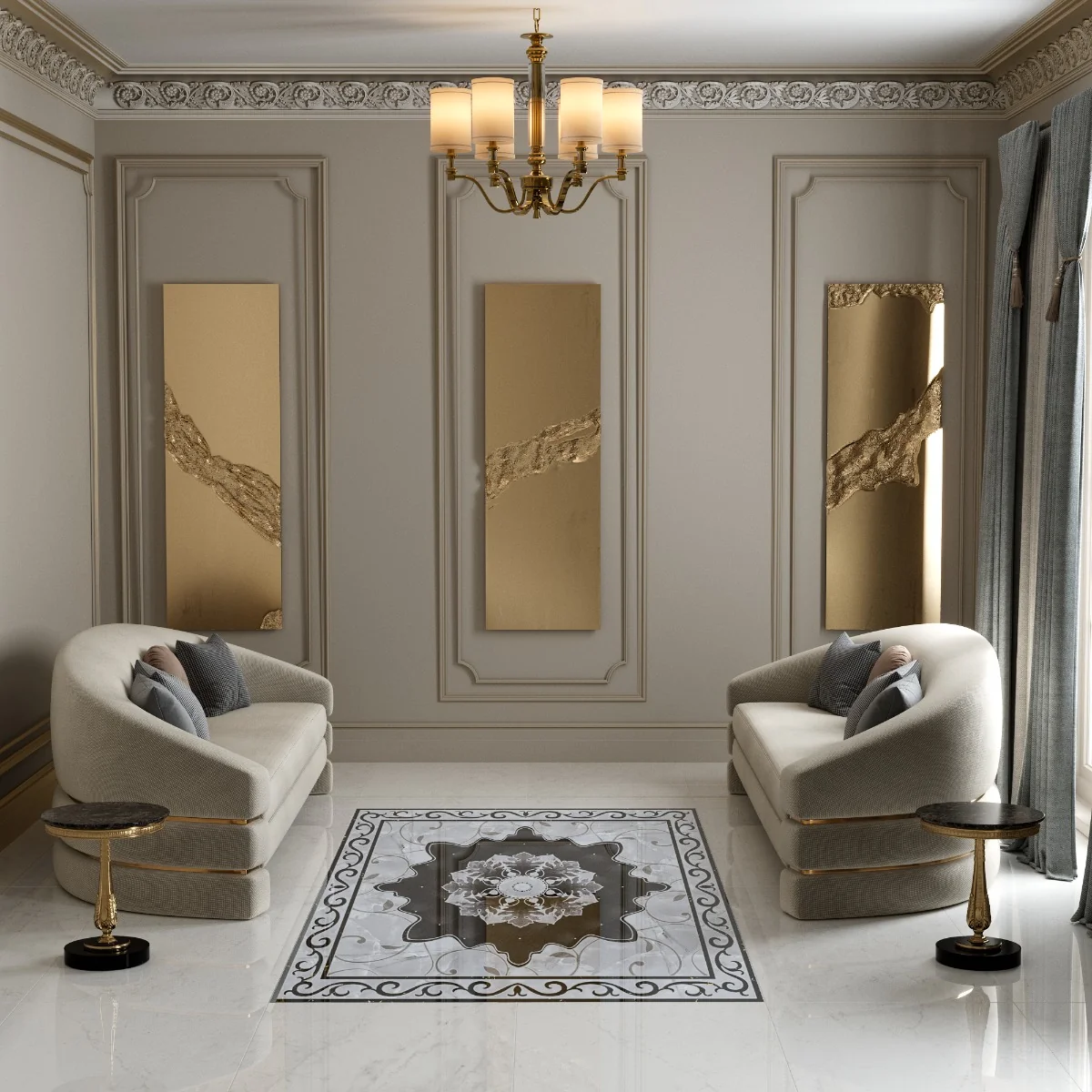 Gresie Decorativa / Covor Ceramic Baroque Nadir 12632-1A 120X120 (4 Placi 60X60) Lucioasa