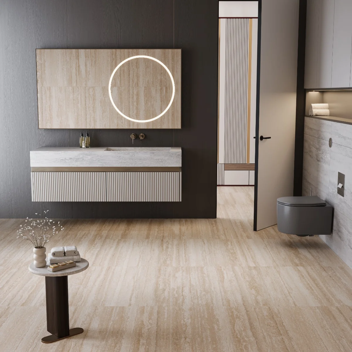 Gresie Antiderapanta Exterior / Interior Fiorito Travertine Beige 60X60X2 Mata Portelanata Rectificata Aspect Ciment