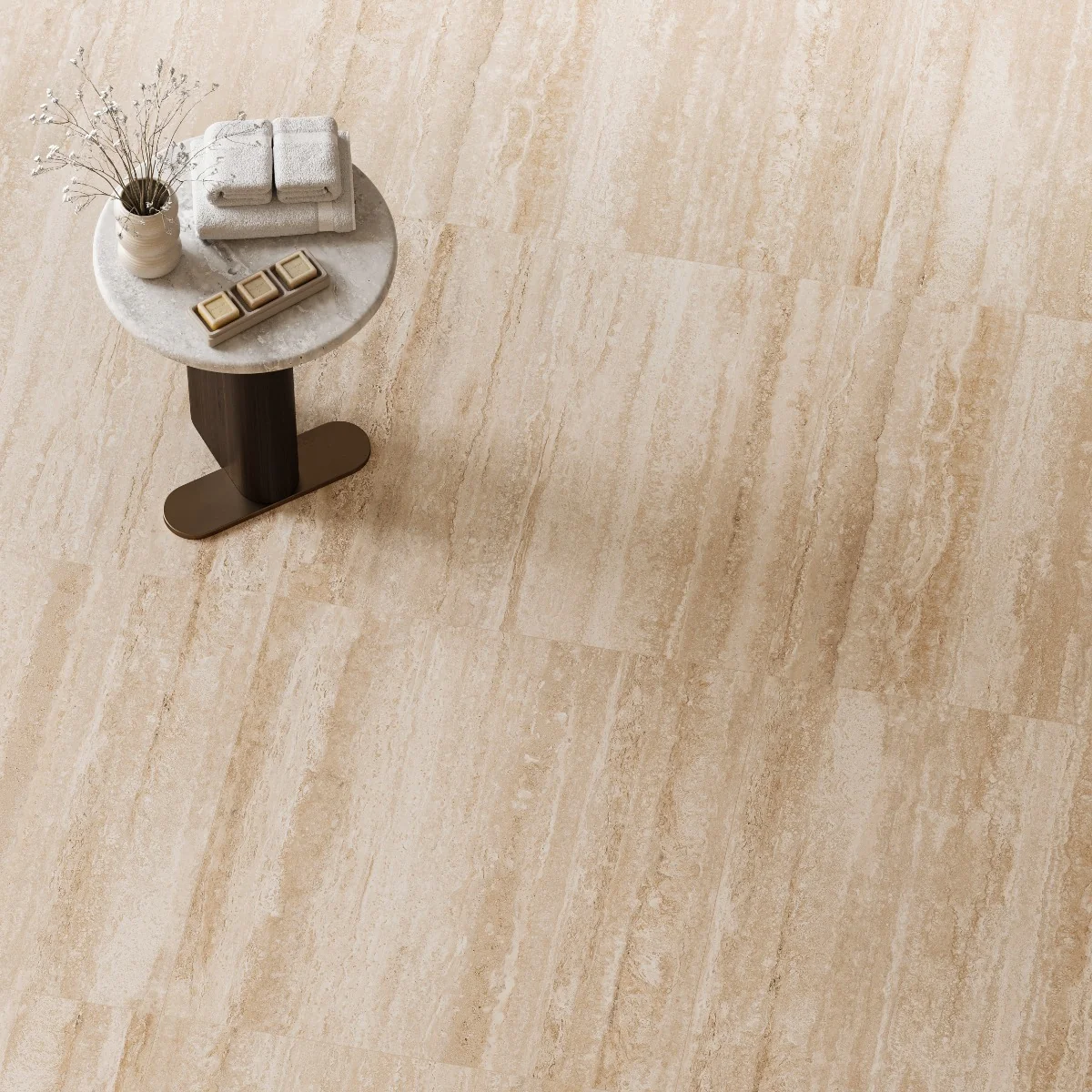 Gresie Antiderapanta Exterior / Interior Fiorito Travertine Beige 60X60X2 Mata Portelanata Rectificata Aspect Ciment