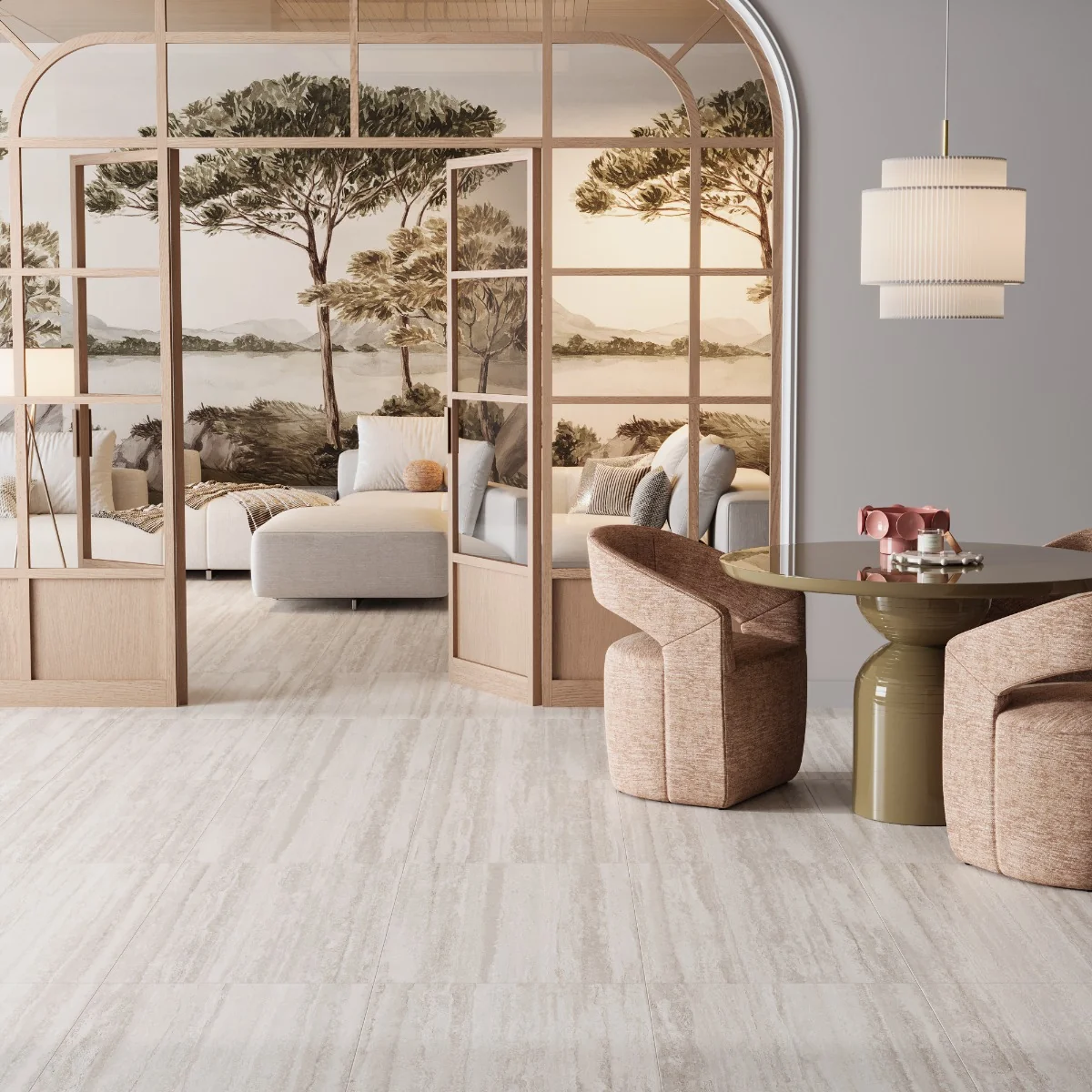 Gresie Antiderapanta Exterior / Interior Fiorito Travertine Silver 60X60X2 Mata Portelanata Rectificata Aspect Ciment