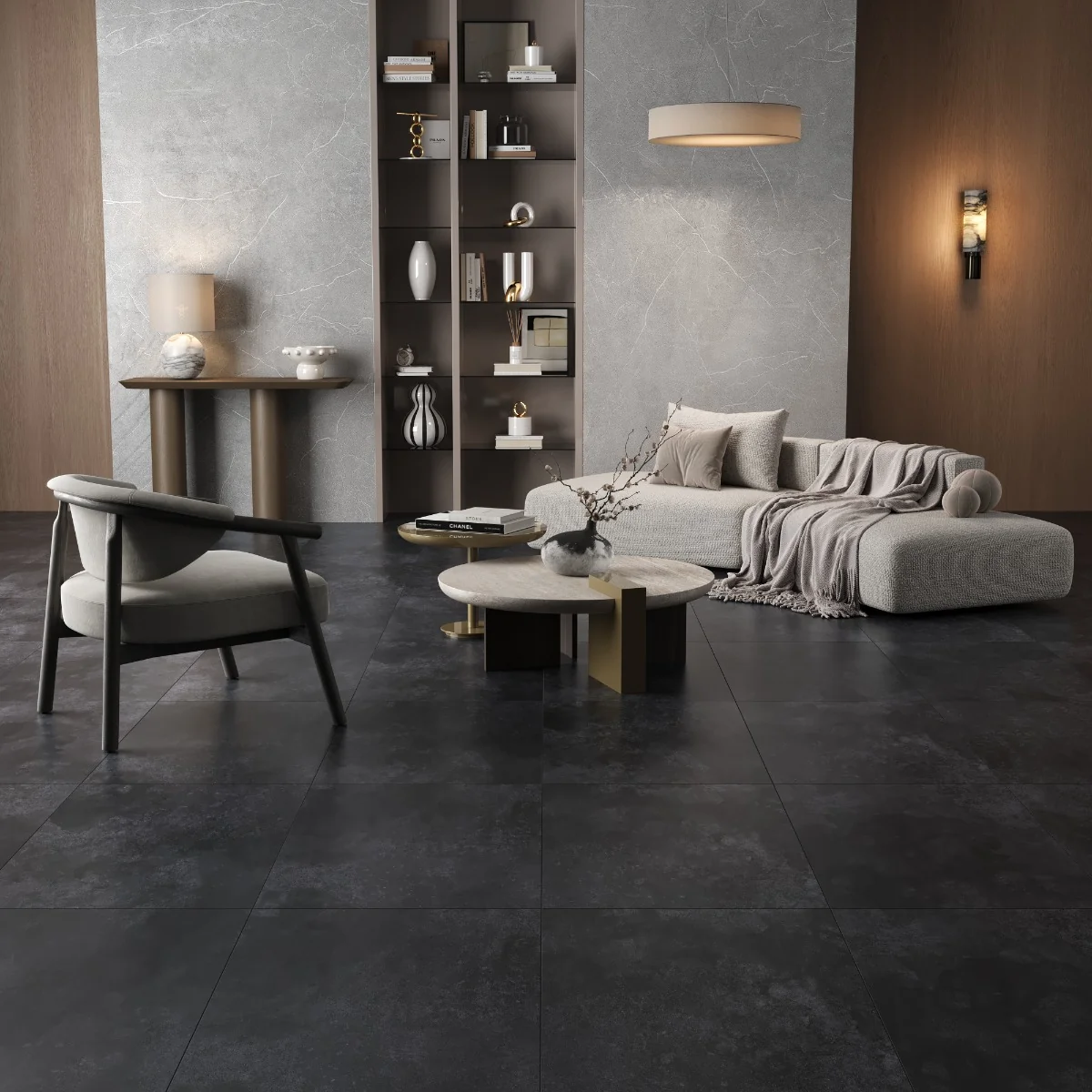 Gresie Antiderapanta Exterior / Interior Luna Ash 60X60X2 Mata Portelanata Rectificata Aspect Ciment