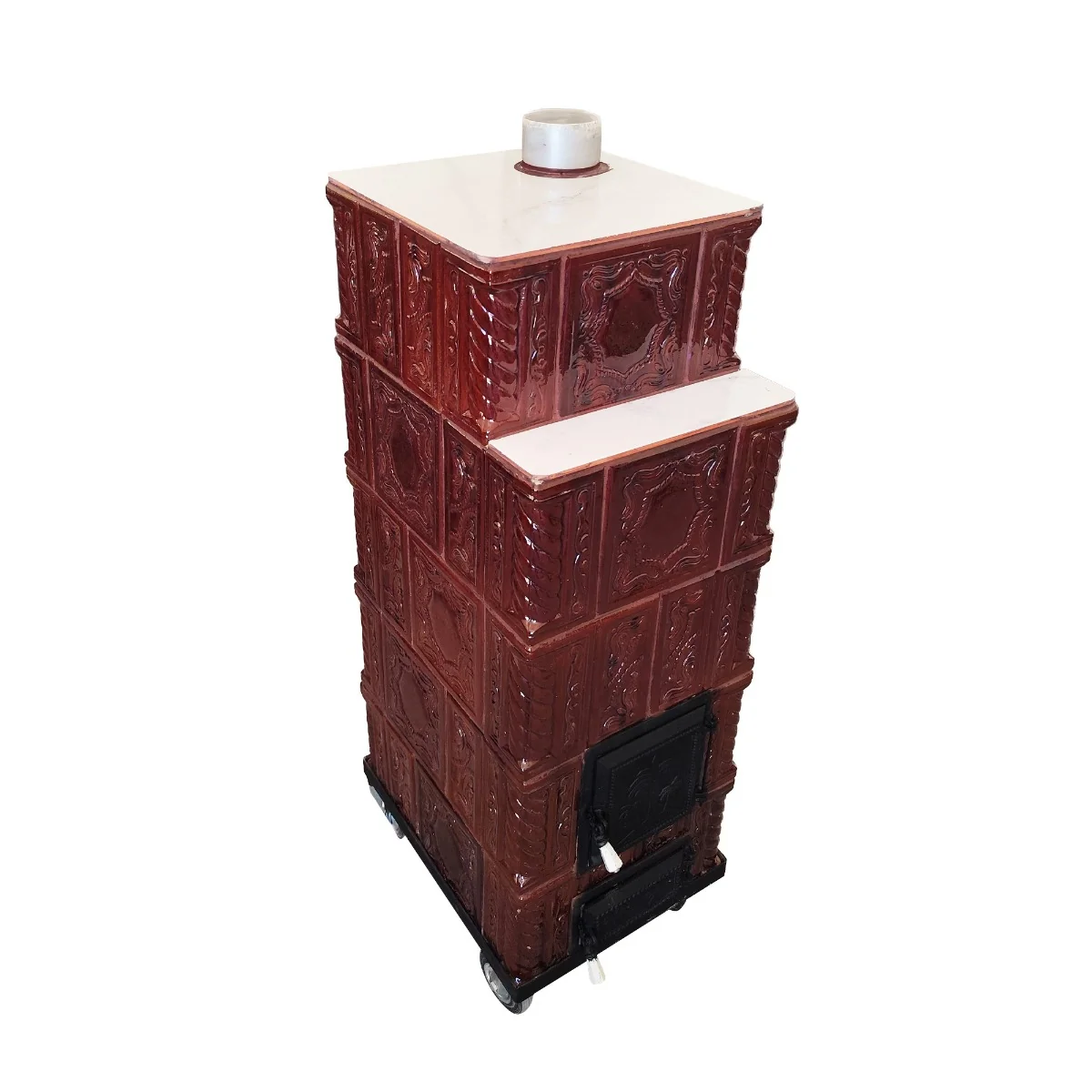 Soba Teracota Maro 5 Randuri Cu Roti 45 x 45 x 135 Cm Evacuare Dreapta