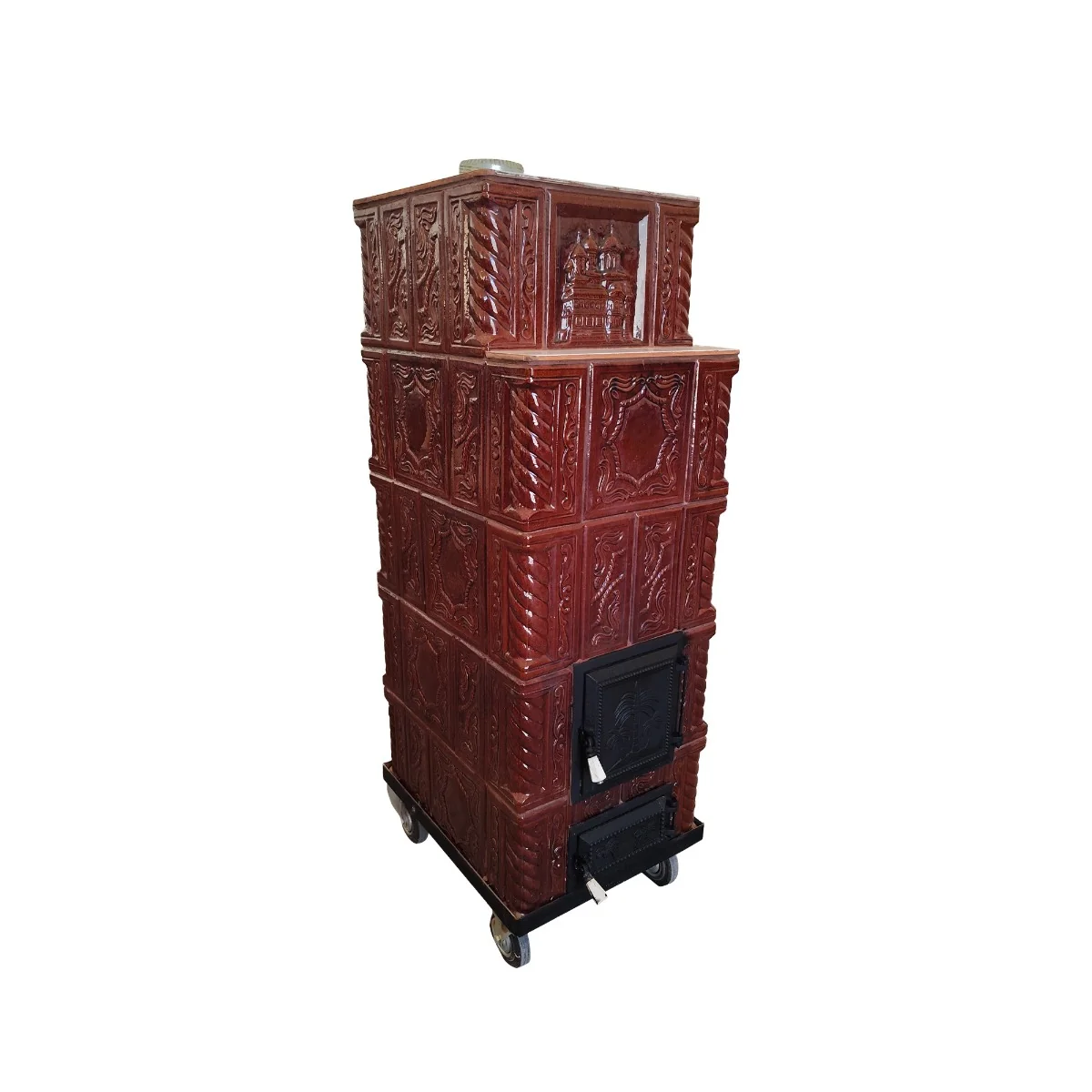 Soba Teracota Maro 5 Randuri Cu Roti 45 x 45 x 135 Cm Evacuare Stanga