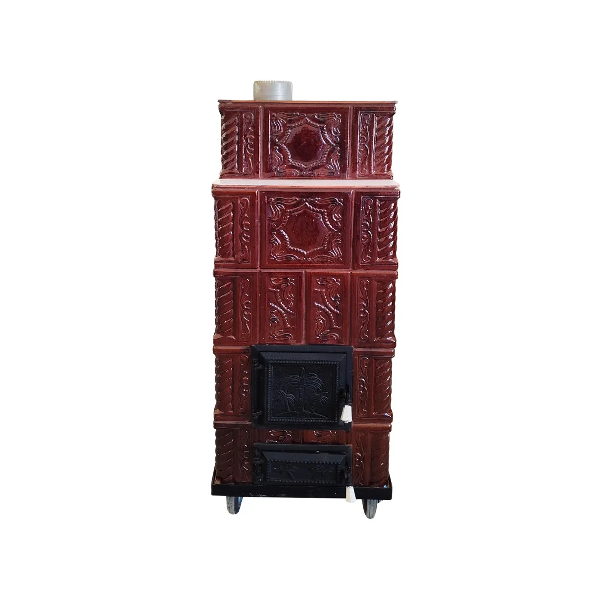 Soba Teracota Maro 5 Randuri Cu Roti 45 x 45 x 135 Cm Evacuare Stanga