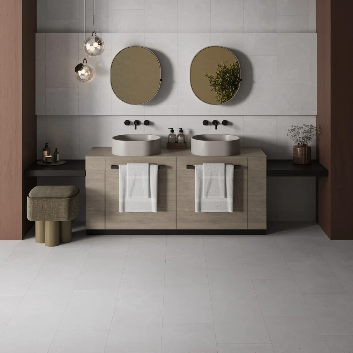 Gresie Antiderapanta Exterior / Interior Arabella Bianco 30 x 60 cm Mata Portelanata Aspect Ciment