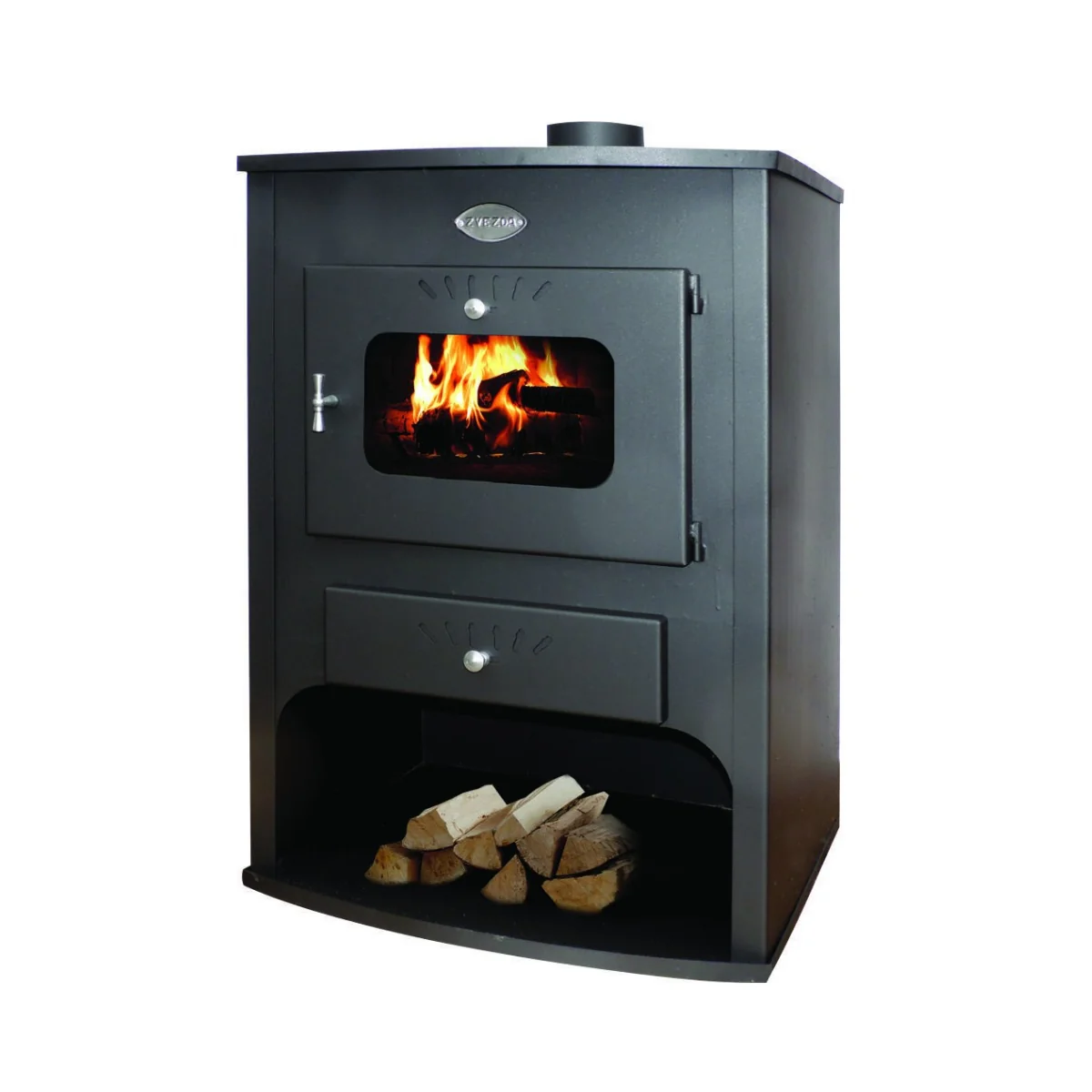 Semineu Pe Lemne Zvezda Maxi VR 15 4 kW 600 × 610 × 940 mm Negru
