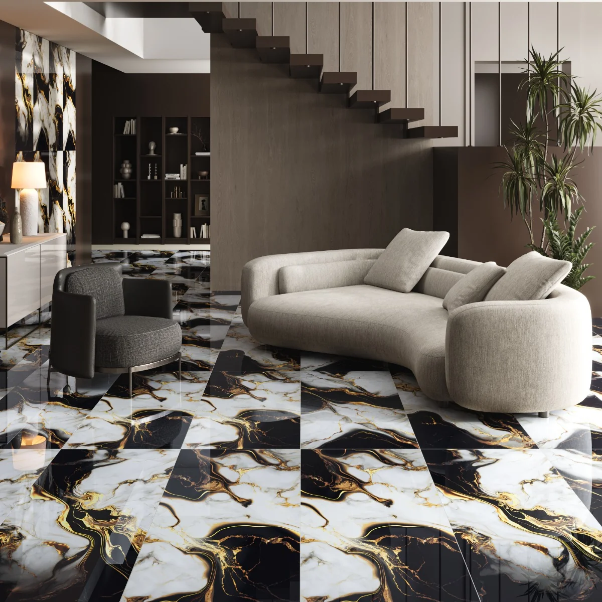 Gresie Portelanata Exterior / Interior Ruby Black 60 x 120 cm Lucioasa Rectificata Tip Marmura