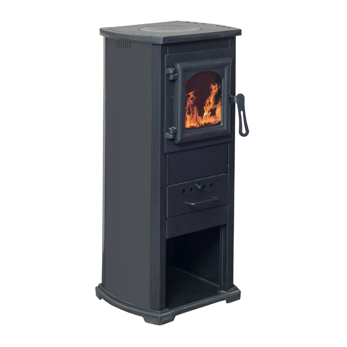 Semineu Pe Lemne Termo Klasik Lux Antracit Cu Plita De Gatit Si Sticla Termorezistenta 39 × 39 x 87 Cm