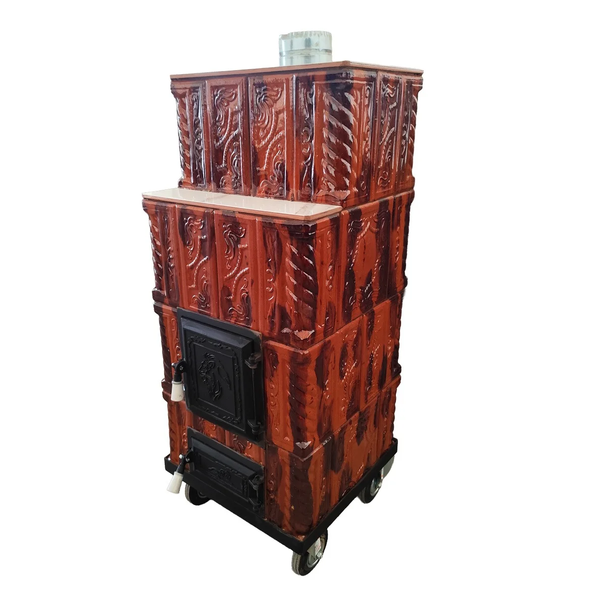 Soba Teracota 4 Randuri Maro Degrade Cu Roti 45 x 45 x 110 Cm Evacuare Centru