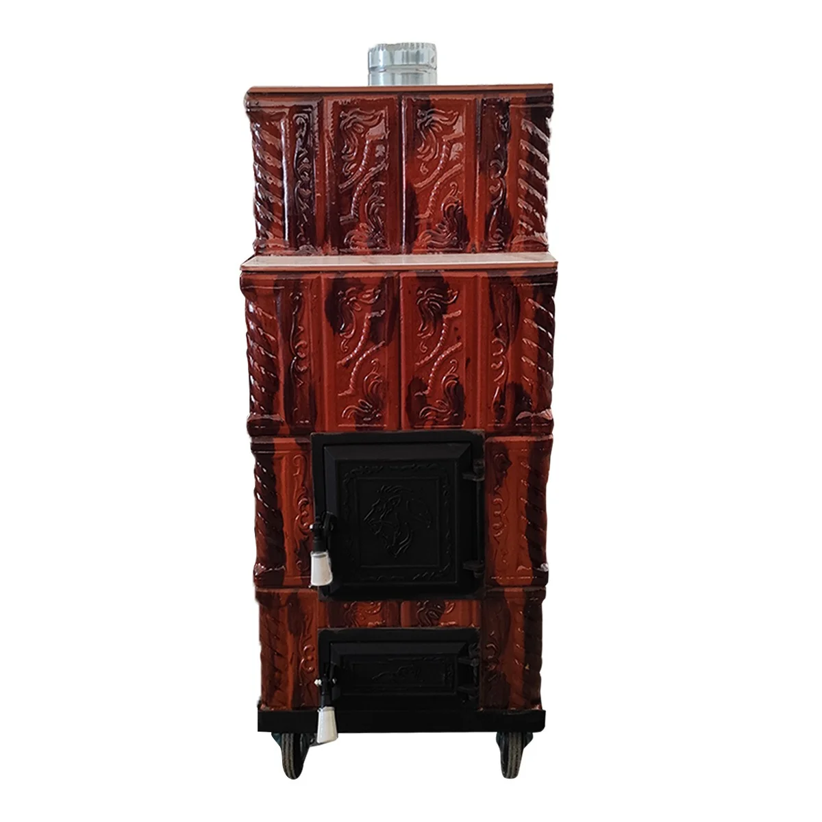 Soba Teracota 4 Randuri Maro Degrade Cu Roti 45 x 45 x 110 Cm Evacuare Centru