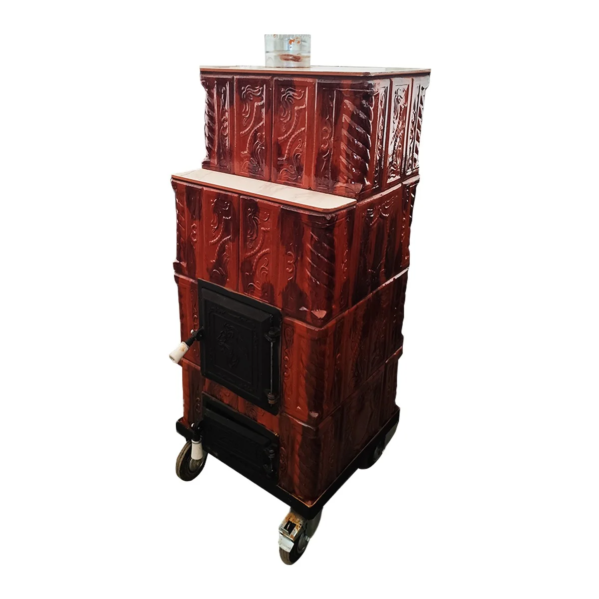 Soba Teracota 4 Randuri Maro Degrade Cu Roti 45 x 45 x 110 Cm Evacuare Stanga