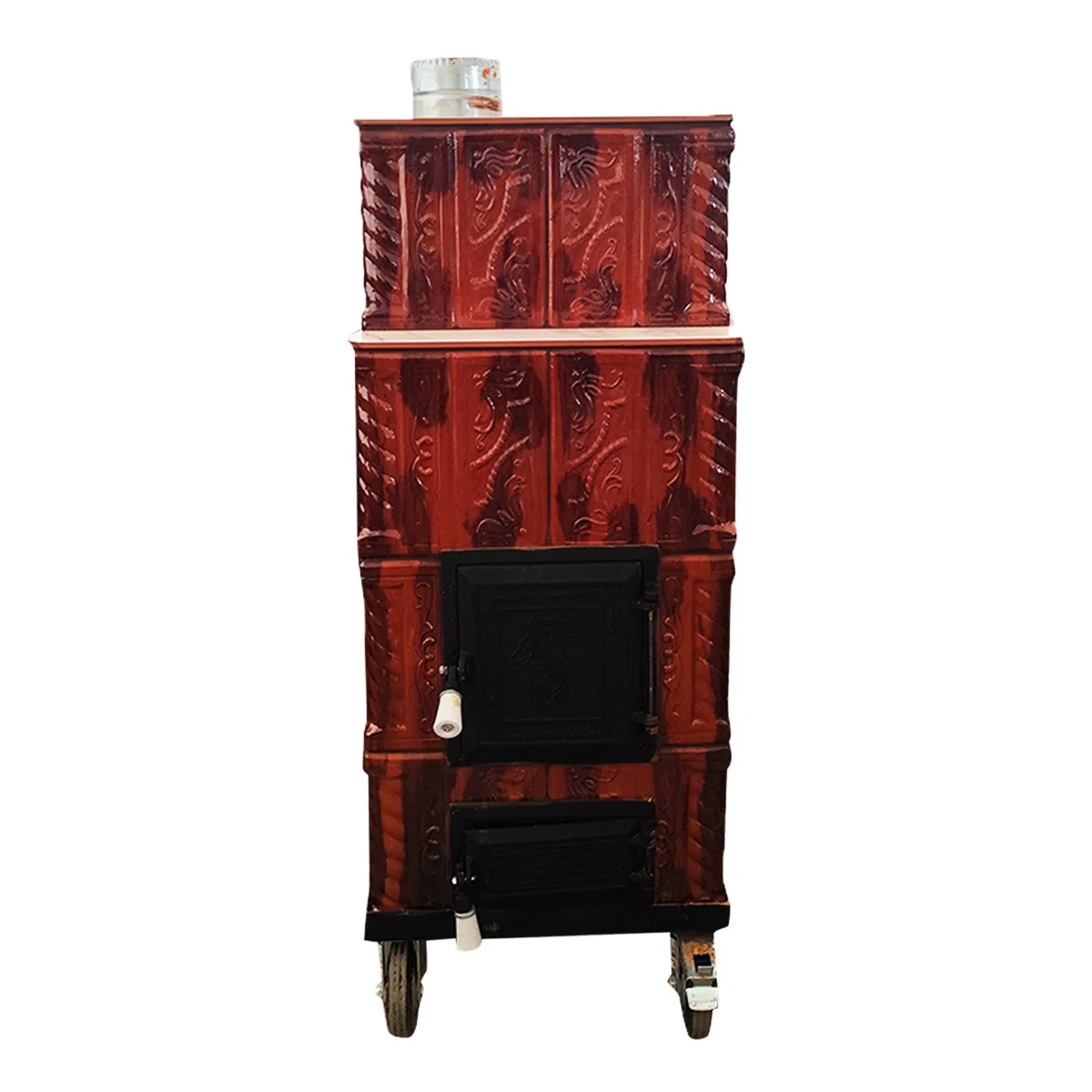 Soba Teracota 4 Randuri Maro Degrade Cu Roti 45 x 45 x 110 Cm Evacuare Stanga