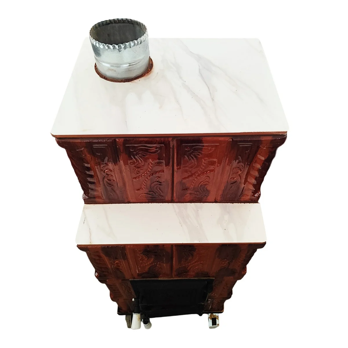 Soba Teracota 4 Randuri Maro Degrade Cu Roti 45 x 45 x 110 Cm Evacuare Stanga