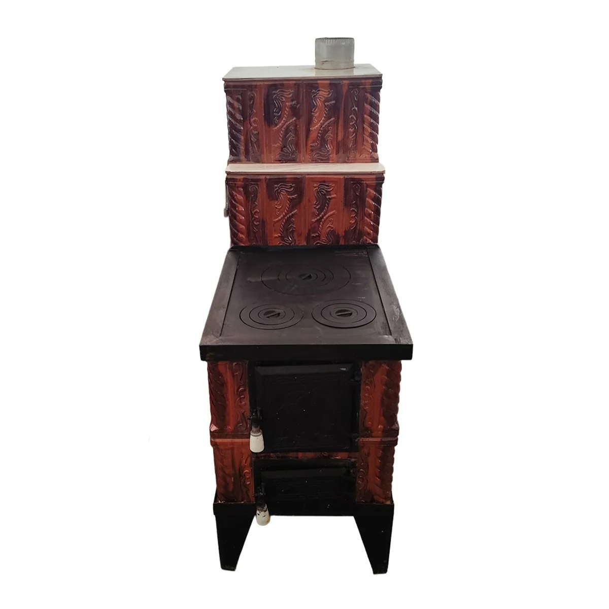 Soba Teracota Cu Plita Si Cuptor 4 Randuri Maro Degrade Tip Cizma 45 x 100 x 120 cm Evacuare Dreapta