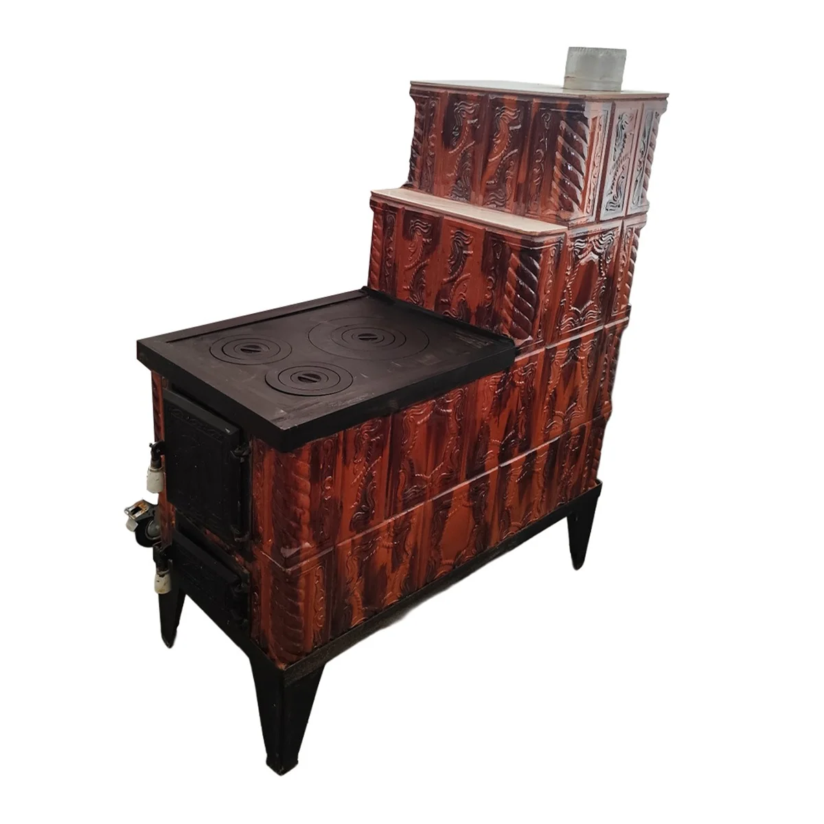 Soba Teracota Cu Plita Si Cuptor 4 Randuri Maro Degrade Tip Cizma 45 x 100 x 120 cm Evacuare Dreapta