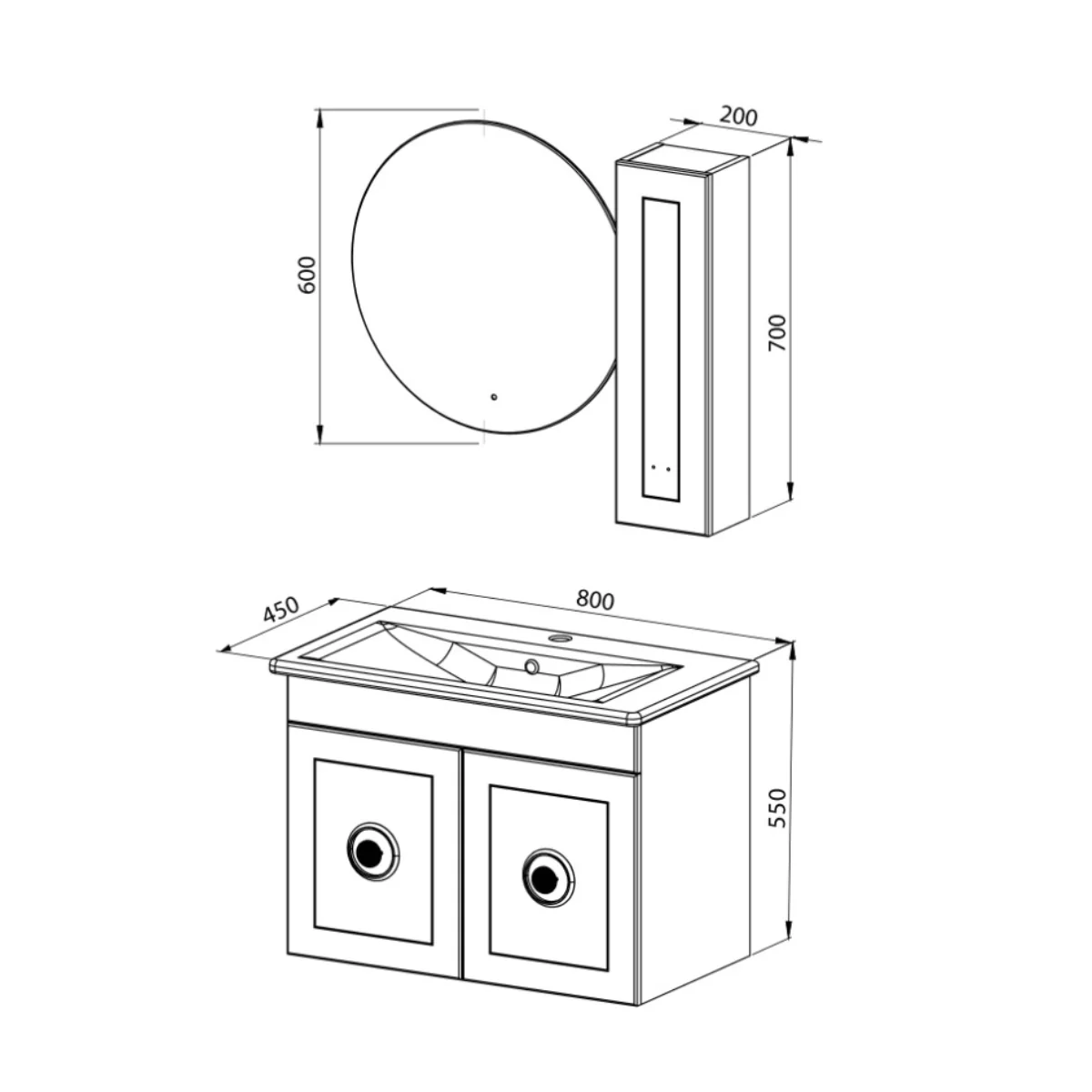 Set Mobilier Baie Dora Suspendat 3 Piese Alb 80 Cm