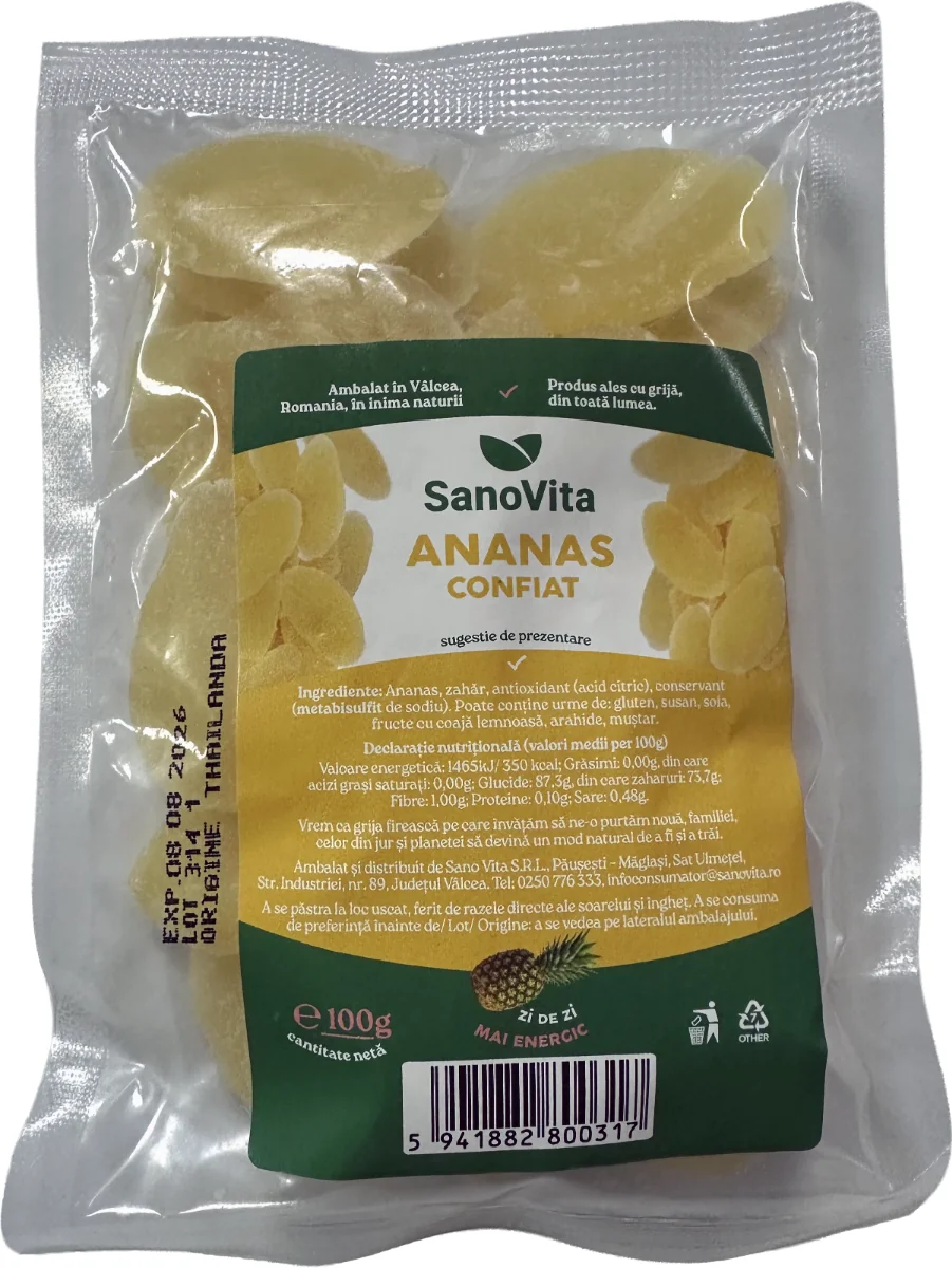 Ananas confiat, 100g, SanoVita