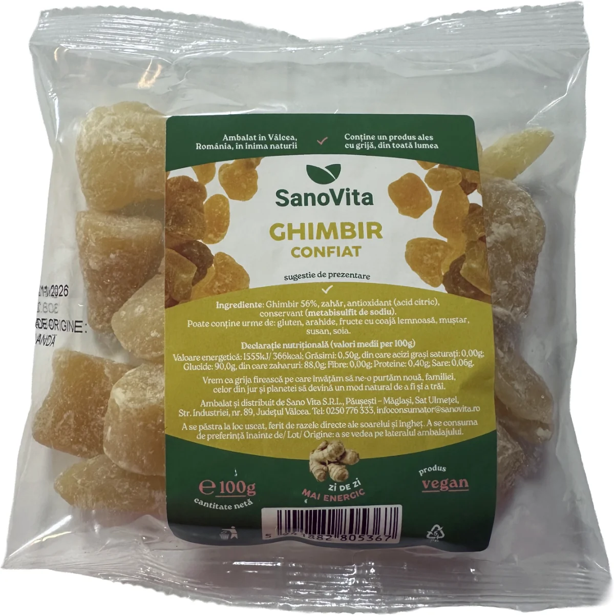 Ghimbir confiat, 100g, SanoVita
