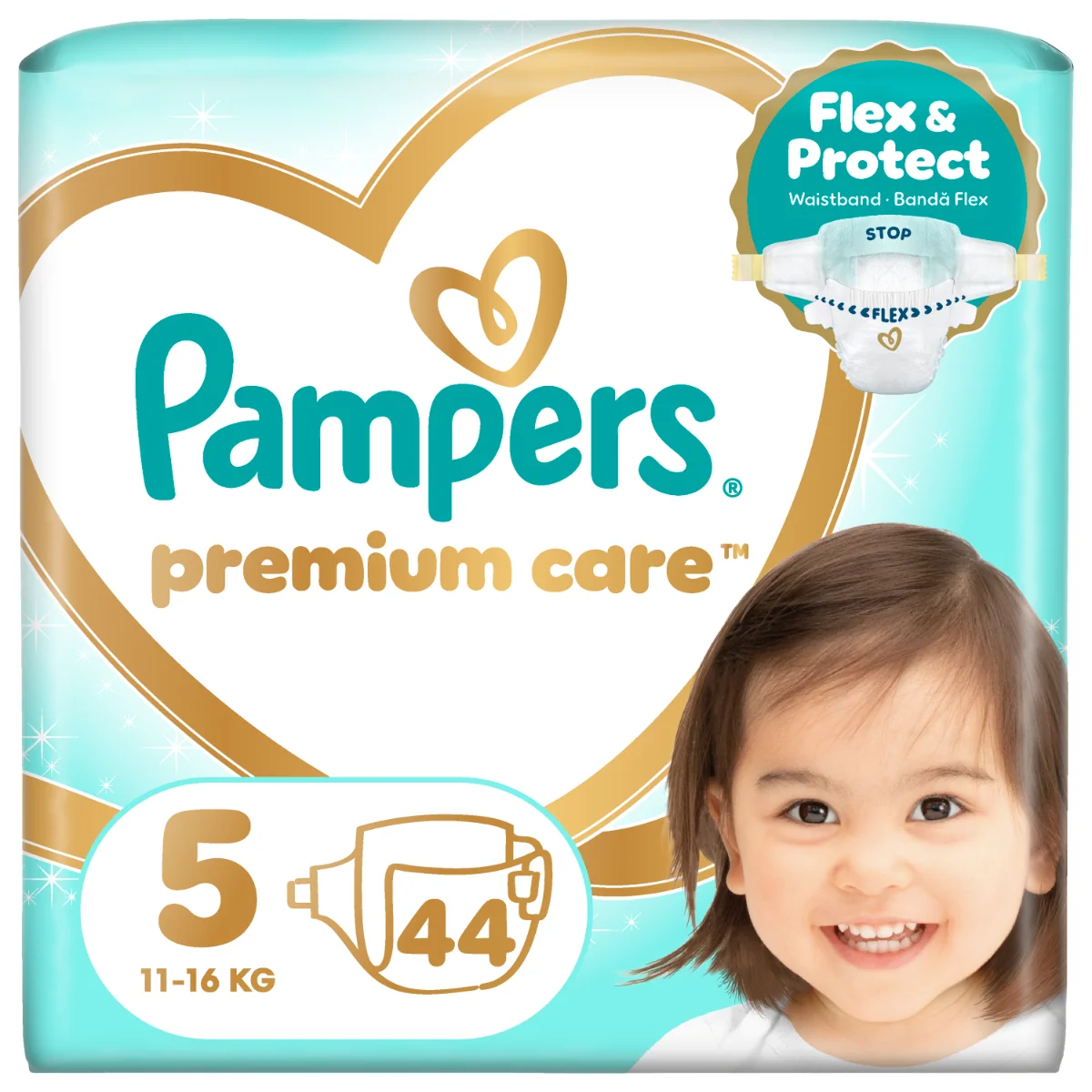 Scutece Premium Care Nr.5 11-16kg, 44 bucati, Pampers