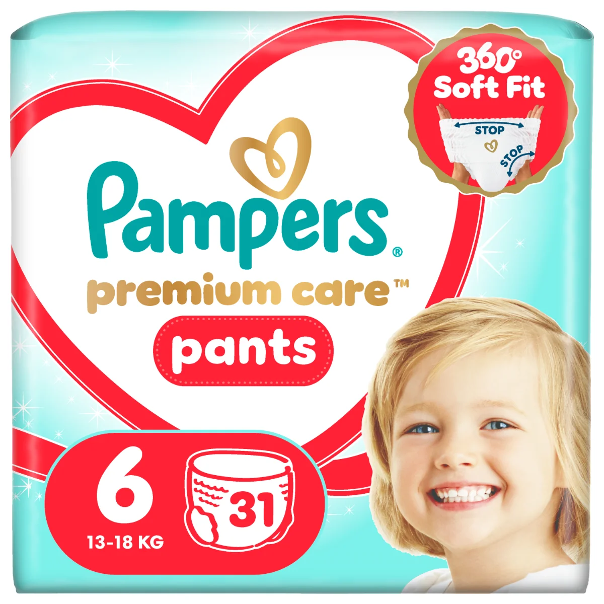 Scutece Premium Care Pants Nr.6 13-19 kg, 31 bucati, Pampers
