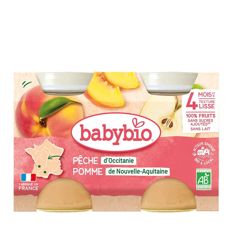 Piure din piersici si mere Bio, 2 x 130g, BabyBio