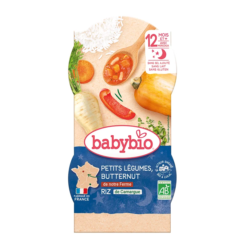 Meniu bio piure din legume si orez +12 luni, 2 x 200g, BabyBio