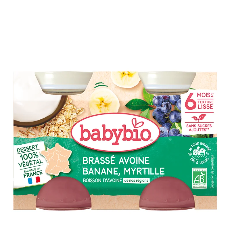 Crema din lapte de ovaz cu banane si afine Bio, 2 x 130g, BabyBio