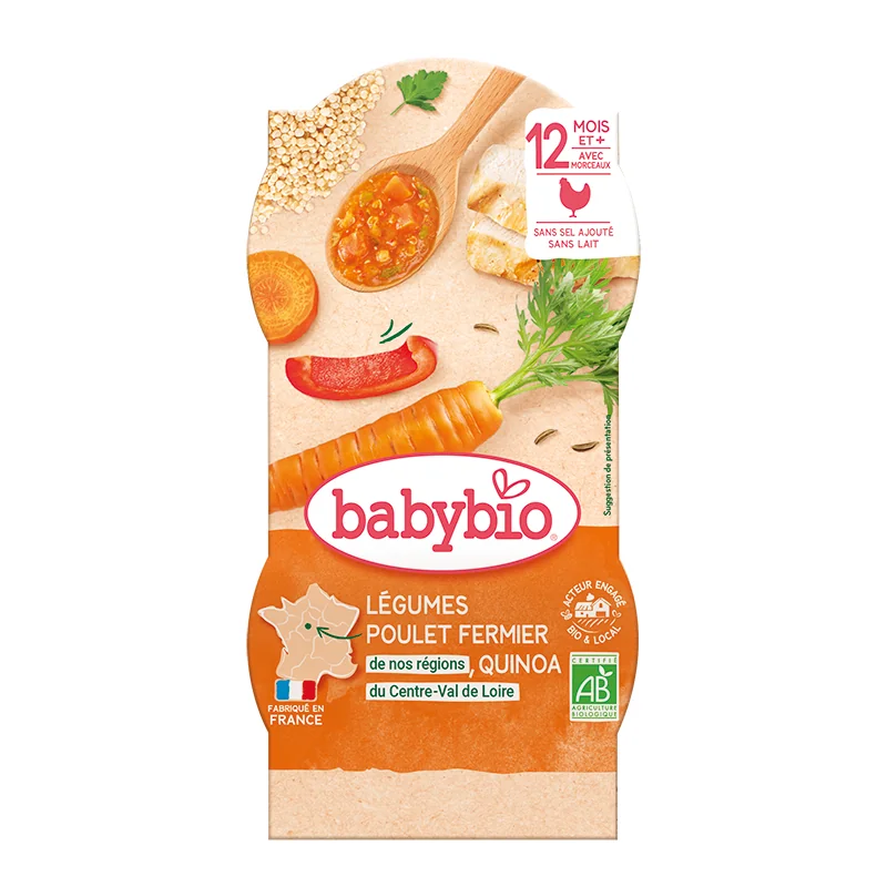 Meniu din legume cu legume, quinoa si carne de pui +12luni, 2 x 200g, BabyBio