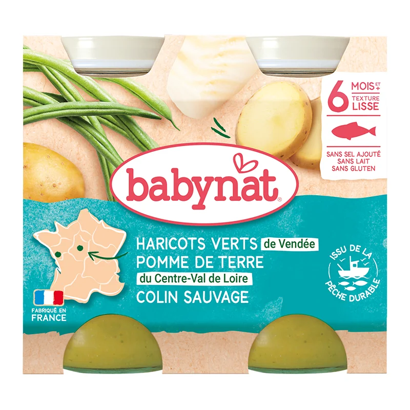 Piure de cartofi, fasole verde si peste cod, 2 x 200g, BabyBio