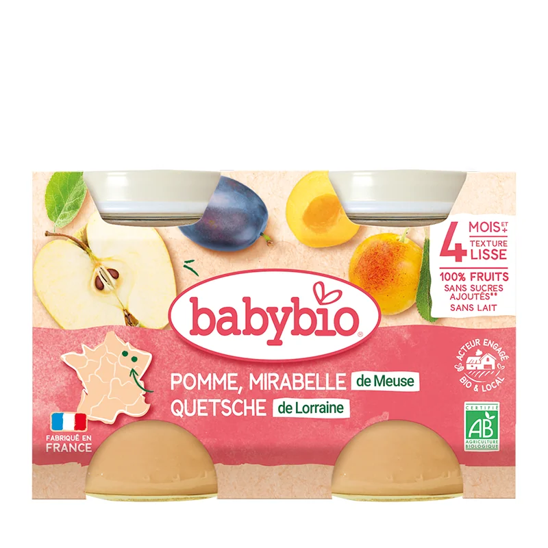 Piure bio din mere si corcoduse +4 luni, 2 x 130g, BabyBio