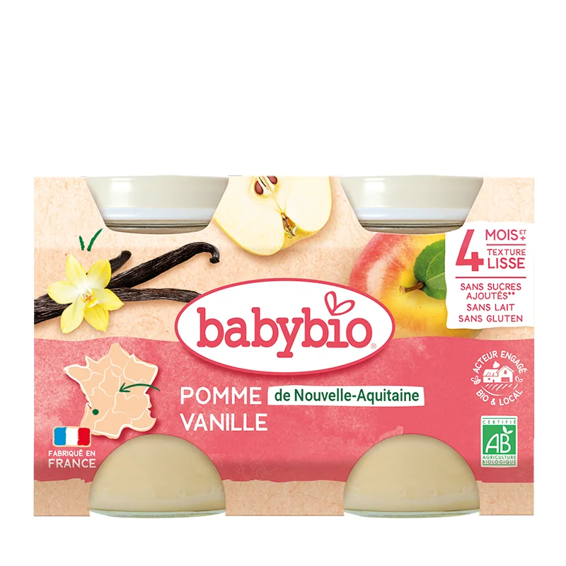 Piure de mere bio 4+ luni, 2 x 130g, BabyBio