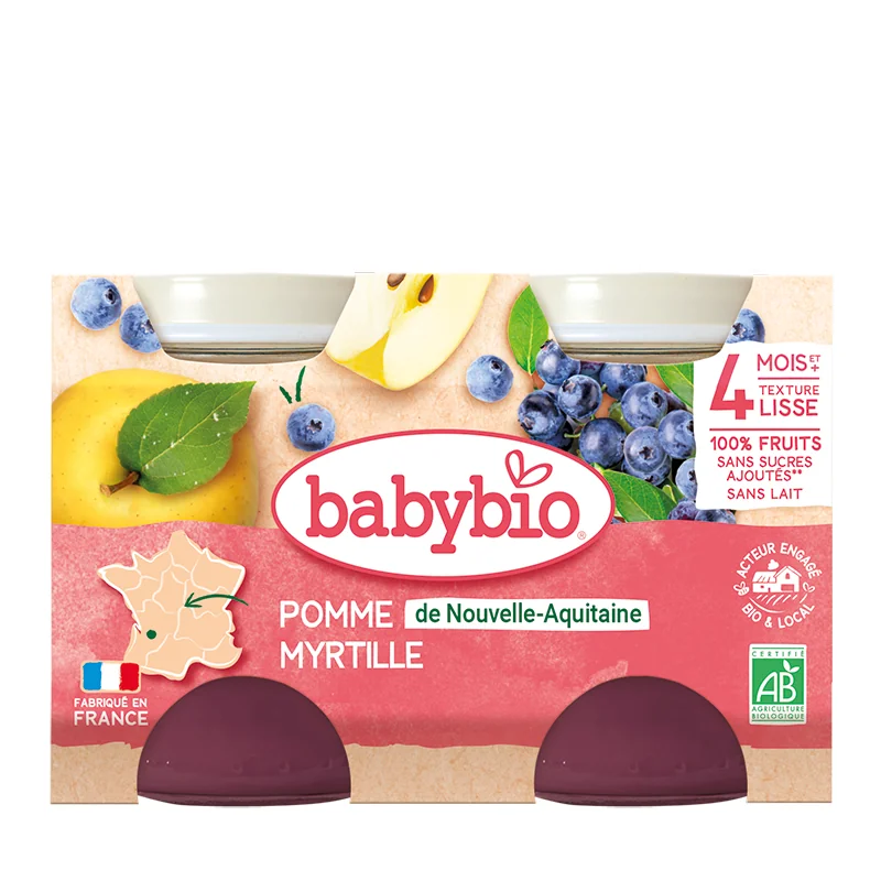 Piure de mere si afine Bio, 2 x 130g, BabyBio