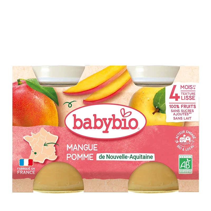 Piure de mere si mango Bio, 2 x 130g, BabyBio