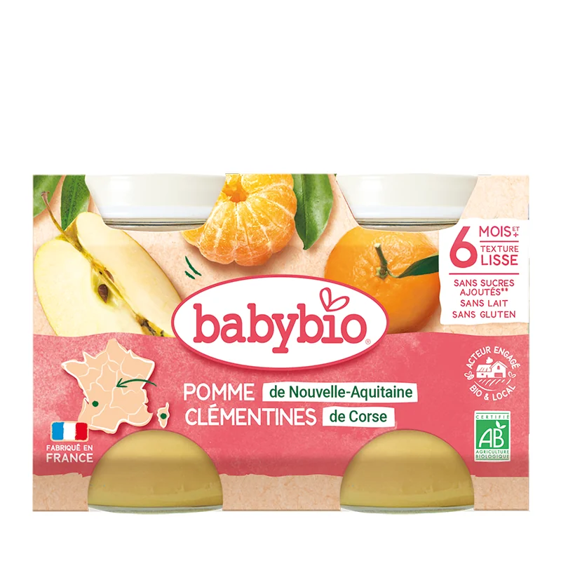 Piure de mere si clementine Bio, 2 x 130g, BabyBio