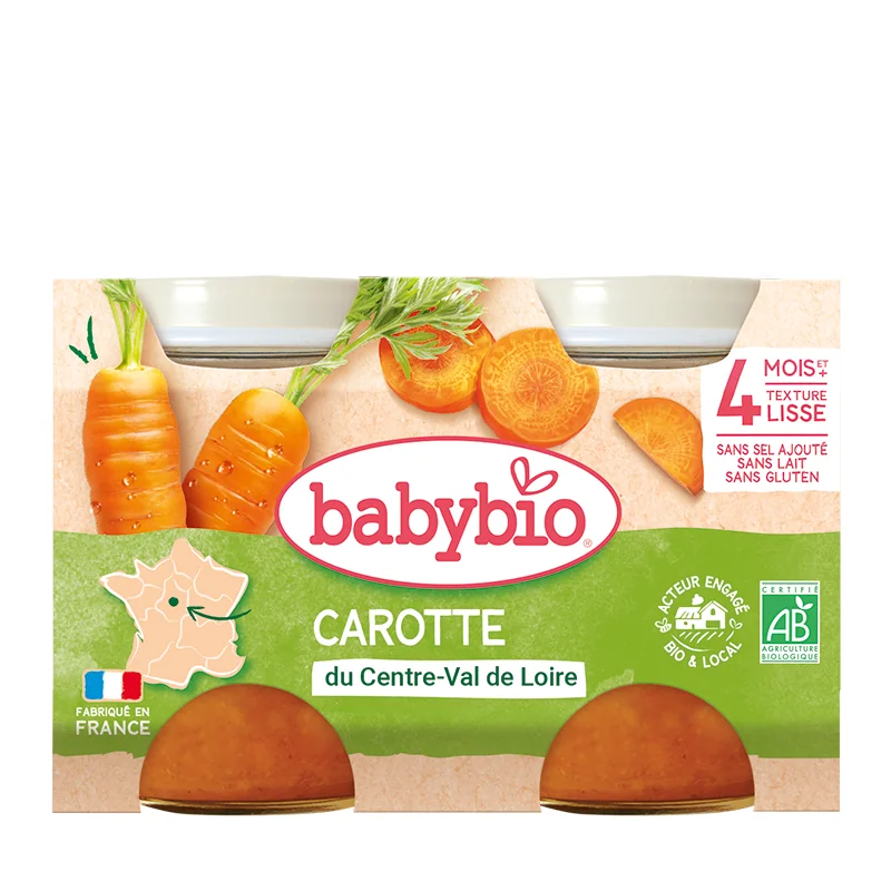 Piure bio din morcovi +4 luni, 2 x 130g, BabyBio