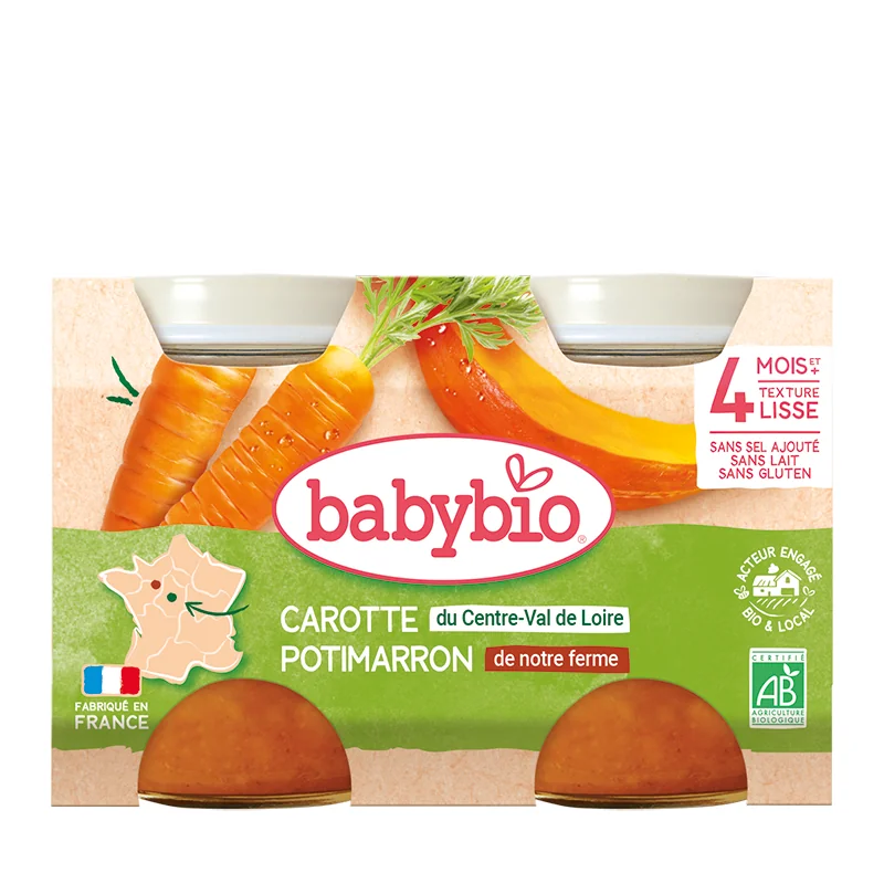 Piure de morcovi si dovleac Bio, 2 x 130g, BabyBio