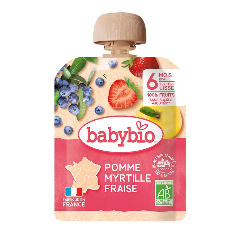 Piure de mere, afine si capsuni Bio, 90g, BabyBio