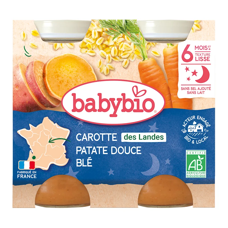 Piure de morcov, cartof dulce si grau, 2 x 200g, BabyBio