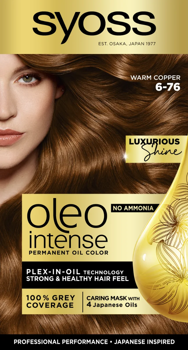 Vopsea de par fara amoniac Color Oleo 6-76 aramiu cald, 115ml, Syoss