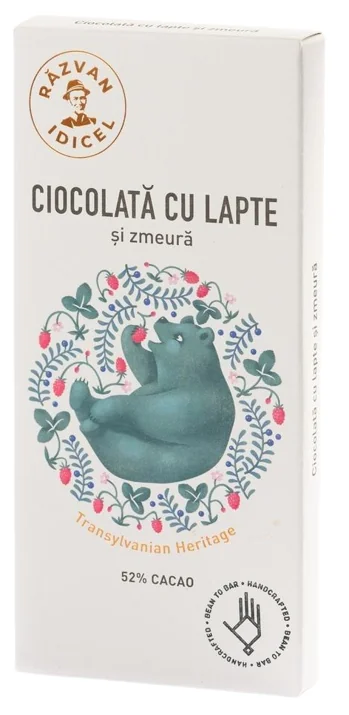 Ciocolata 54% cacao cu lapte si zmeura, 80g, Razvan Idicel