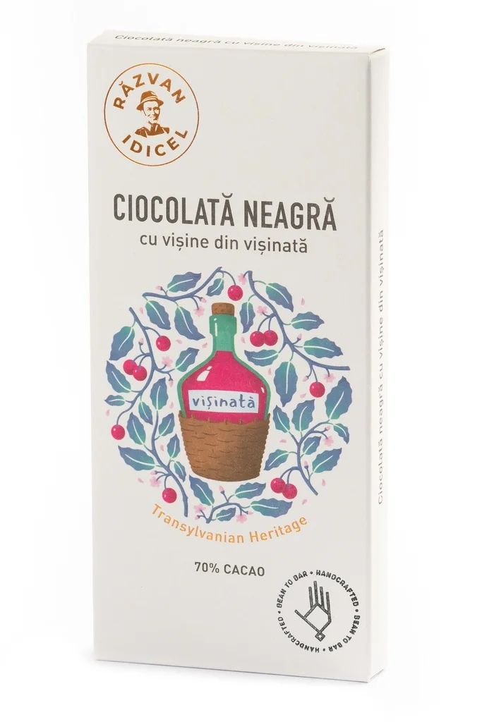 Ciocolata neagra 70% cacao cu visine din visinata, 80g, Razvan Idicel
