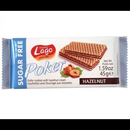 Napolitane cu crema de alune fara zahar, 45g, Lago