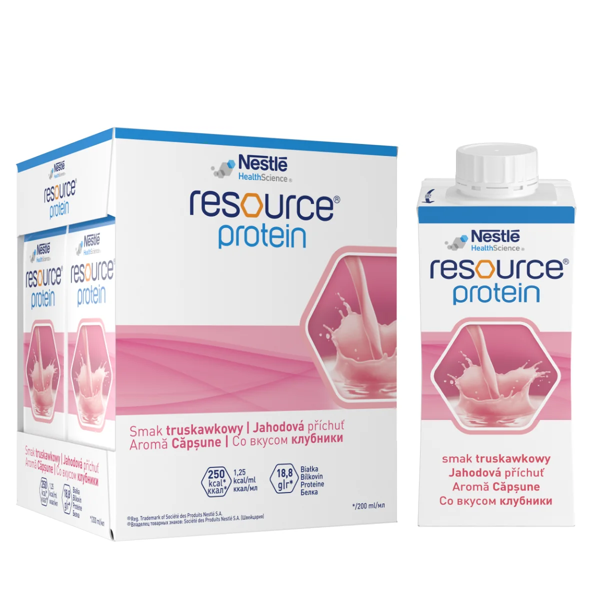 Resource Protein cu aroma de capsuni, 4 x 200ml, Nestle