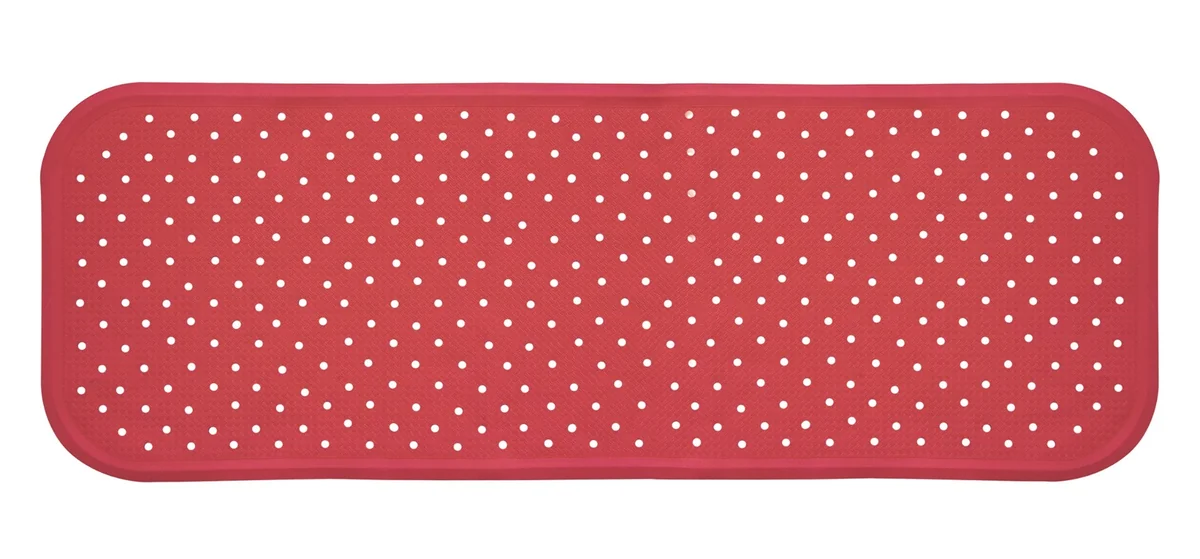 Covoras antiderapant din cauciuc natural pentru cada cu ventuze pentru fixare Rosu, 96x34 cm, Sanger