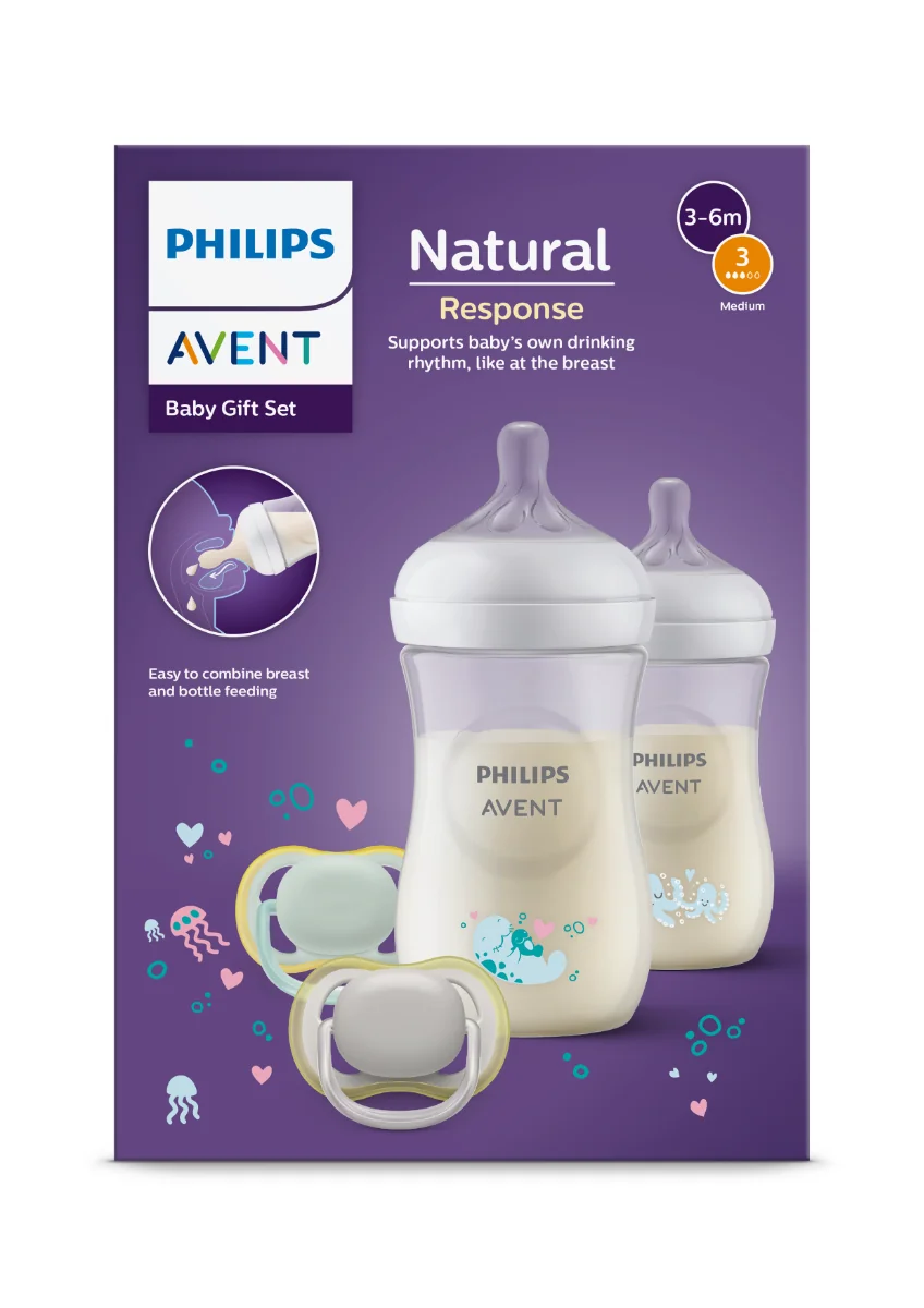 Set biberoane Natural Response SCD837/11, 2x260ml + 2x Suzete, Philips Avent