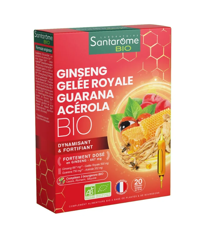 Ginseng Gelee Royale Guarana Acerola Bio, 20 fiole, Santarome