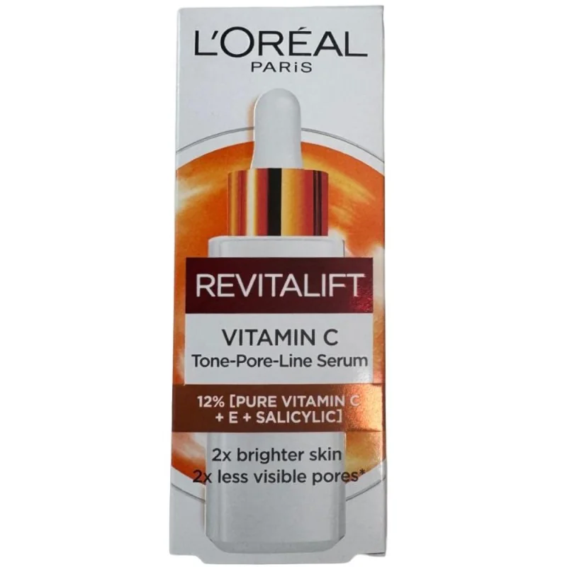 Serum cu efect de luminozitate imbogatit cu 12% Vitamina C Pura + Vitamina E si Acid Salicilic Revitalift Clinical, 30ml, L'Oreal Paris