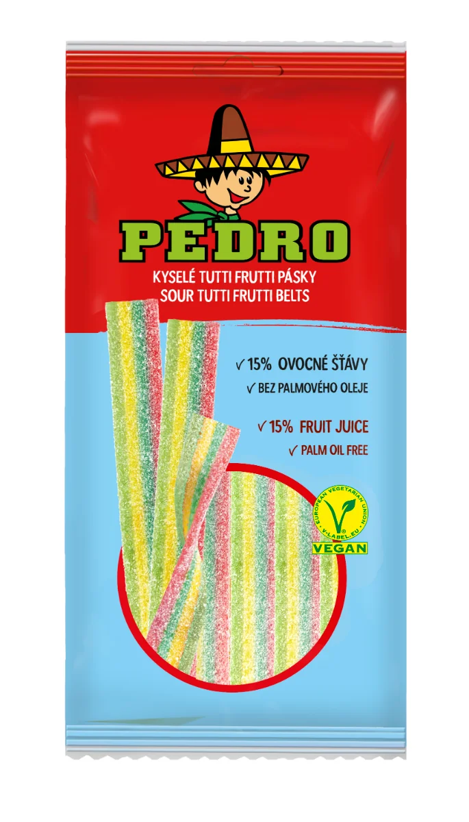 Bomboane gumate cu forma de panglica Tutti Frutii, 80g, Pedro